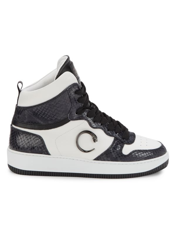 Cavalli Class by Roberto Cavalli Snakeskin Embossed Trim Leather High Top Sneakers